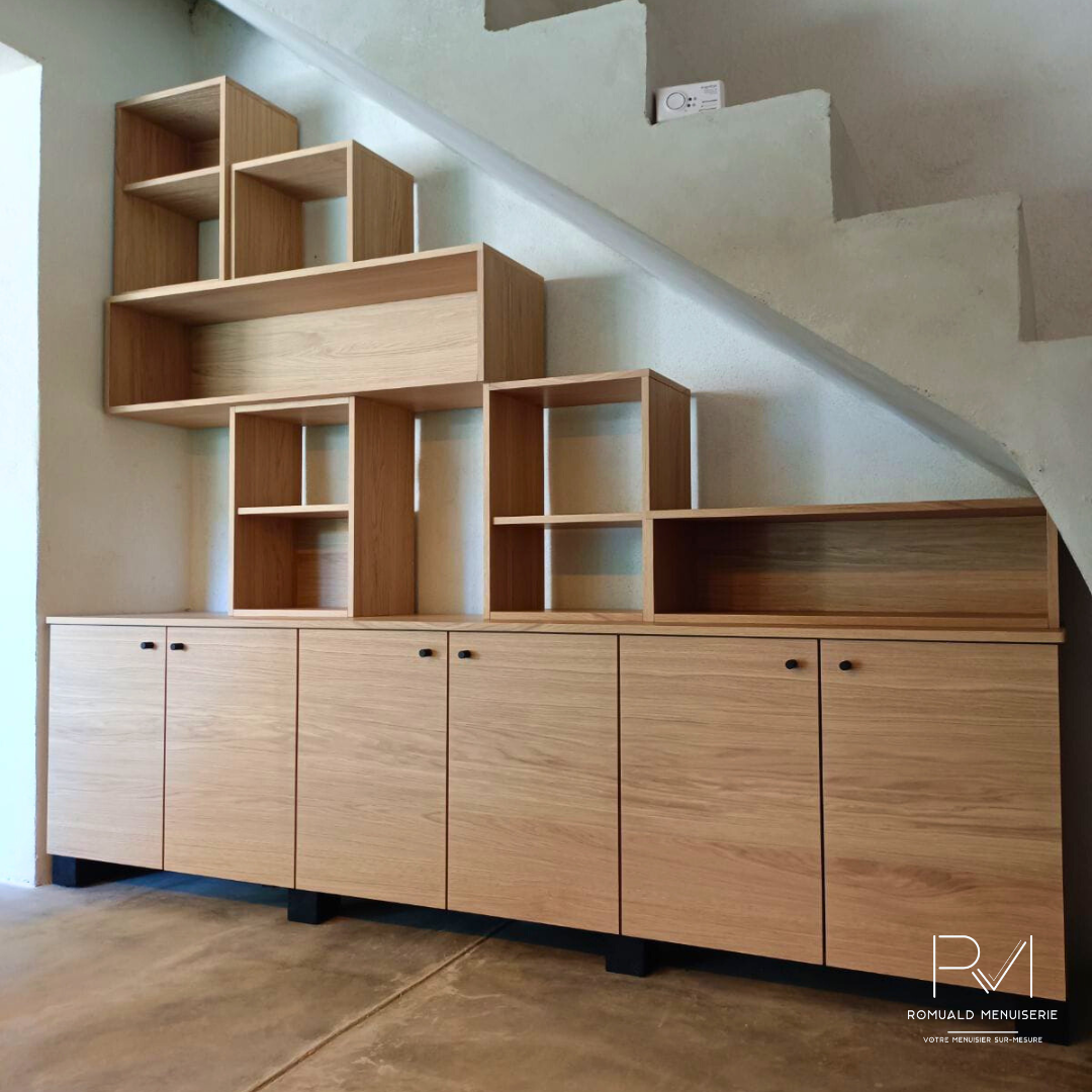 Meuble sur mesure La Vacquerie : MDF chêne naturel huilé